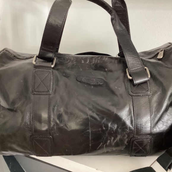 MEN’S FOSSIL BRAND BLACK LEATHER DUFFLE TRAVEL LARGE BAG - Picture 6 of 16